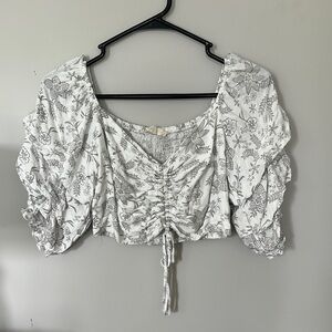 Floral White and Gray Top